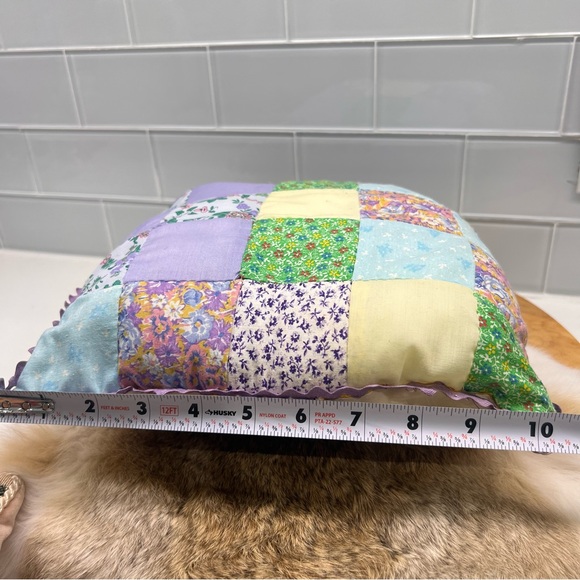 Patchwork Cushion Granny Squares Accent Throw Pillows Handcrafted Floral Print - Picture 6 of 9